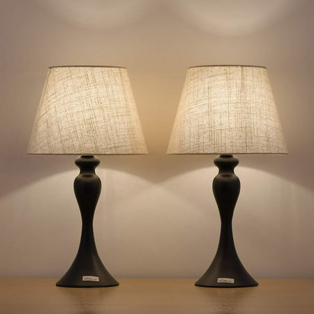 Bedside Lamps For Reading HAITRAL Small Black Minimalist Metal Bedside Lamp Set of 2 for Bedrooms, Living Room, Office Reading Lamp (HT-AD008) ()