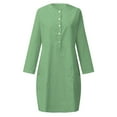 thumbnail image 4 of Women Casual 3/4 Sleeve Dress Crew Neck Button Dresses Dressy Loose Lounge Wear Daily Dress with Pockets, 4 of 5