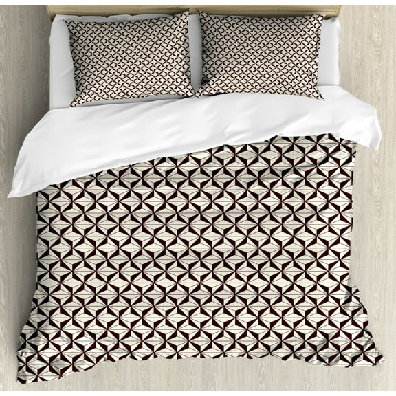 Brown and Beige Duvet Cover Set Queen Size, Polygonal Pattern with Abstract Contemporary Minimalist Motifs, Decorative 3 Piece Bedding Set with 2 Pillow Shams, Seal Brown and Beige, by Ambesonne