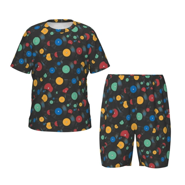 Cauagu Disques Vintage pour Pyjama à Manches Courtes pour Enfant, Ensemble Estival Court pour Enfants, Ensemble de Pjs à Col Rond 2 Pcs Parfait pour Petits Garçons Filles-Xx-Grand