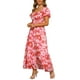 thumbnail image 4 of VESTIDOS FLORALES CHIC PARA MUJERES CON CUELLO CUADRADO, CINTURA ALTA, ESPALDA FRUNCIDA Y DISEÑO EN CAPAS, TALLA S, ROSA, 4 of 6