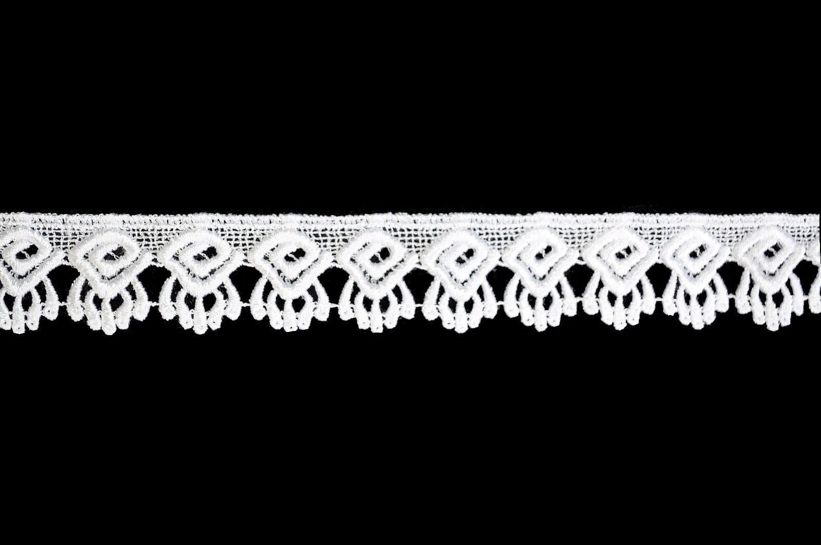 Lily 1.25" Rayon White and Ivory Venice Scallop Lace Bridal DIY Trim By Yardage