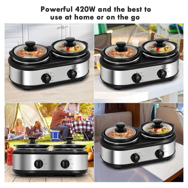 Superjoe Triple Buffet Slow Cooker, 3x1.5 Quart Ceramic Pots  Megachef Dual 1.5Qt Crock Buffet Slow Cooker, Grey display picture 1
