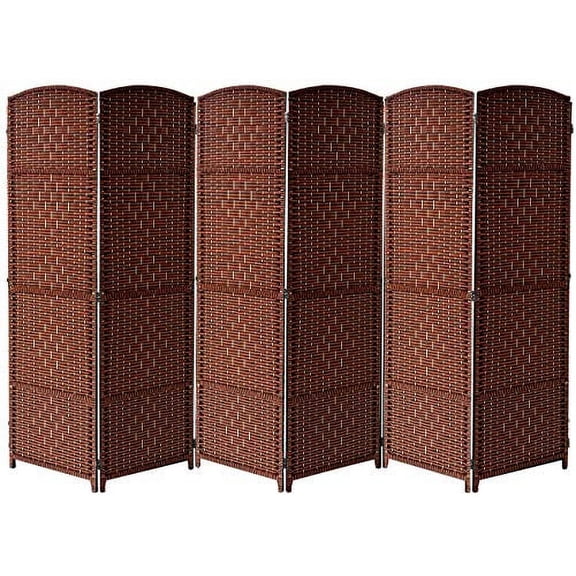 Extra Wide - Diamond Weave Fiber Room Divider, 6 Panel (Brown)