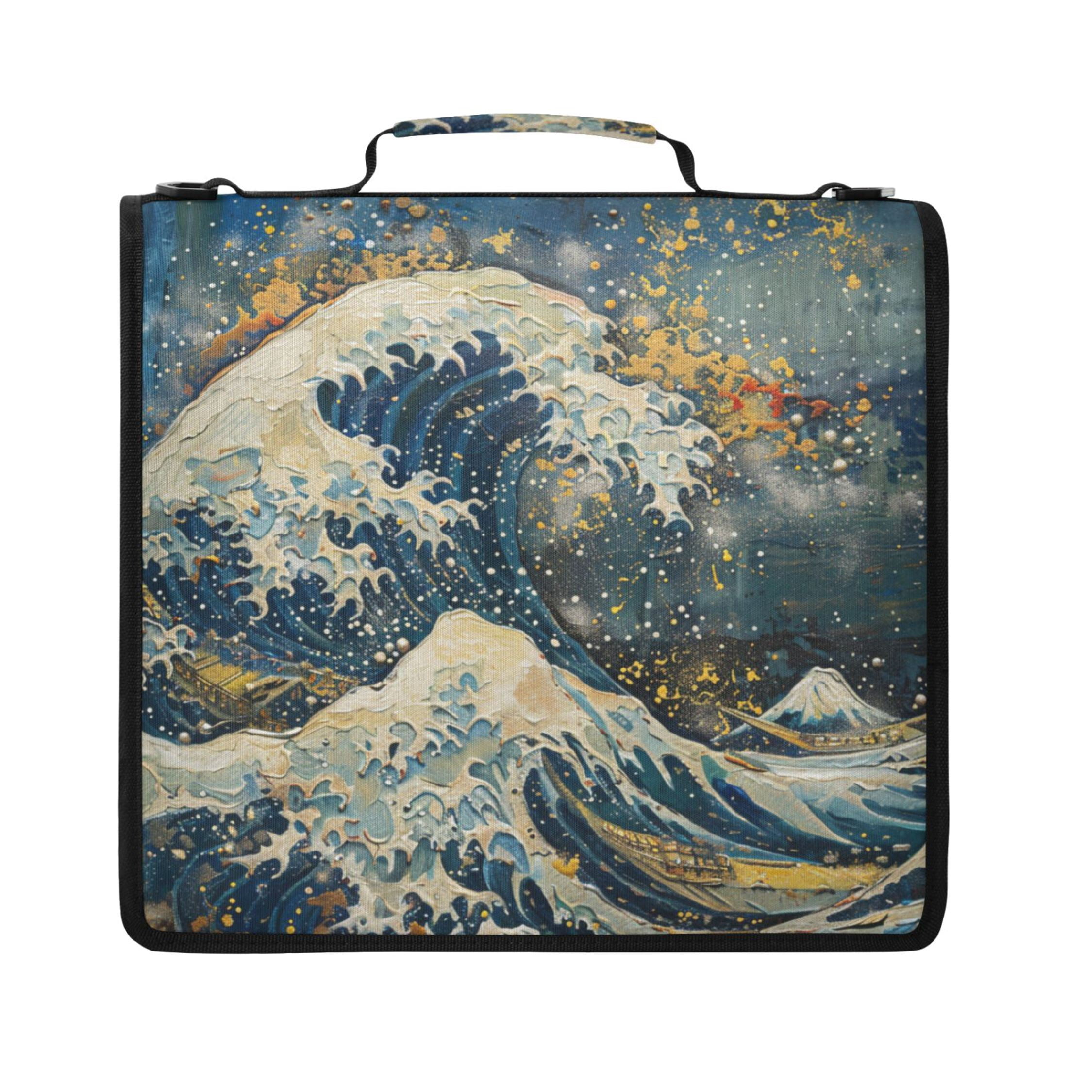 ALAZA Zipper Binder Abstract Japanese Wave Pattern 2 inch 3 Ring 500 Sheet Capacity Trapper Keeper File Folder Organizer Bag