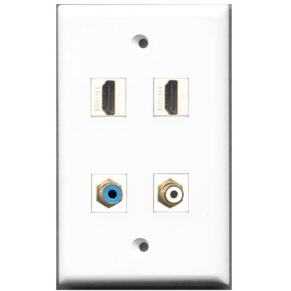 RiteAV - 2 Port HDMI 1 Port RCA White 1 Port RCA Blue Wall Plate