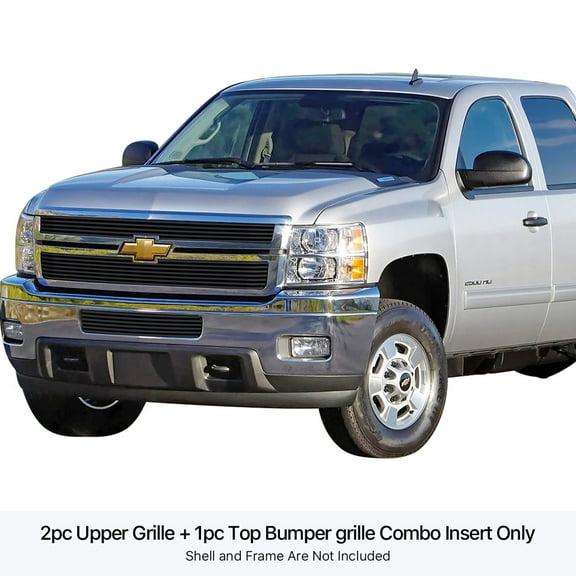 APS 2011-2014 Chevy Silverado 2500 HD Black Stainless Steel Billet Grille 8x6 horizontal billet