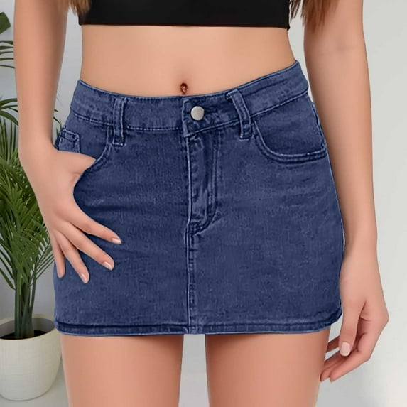 Yuncity Women’S Skirt Bodycon Short Mini Skirts High Waist Casual Washed Stretchy Micro Skort With Pockets Size