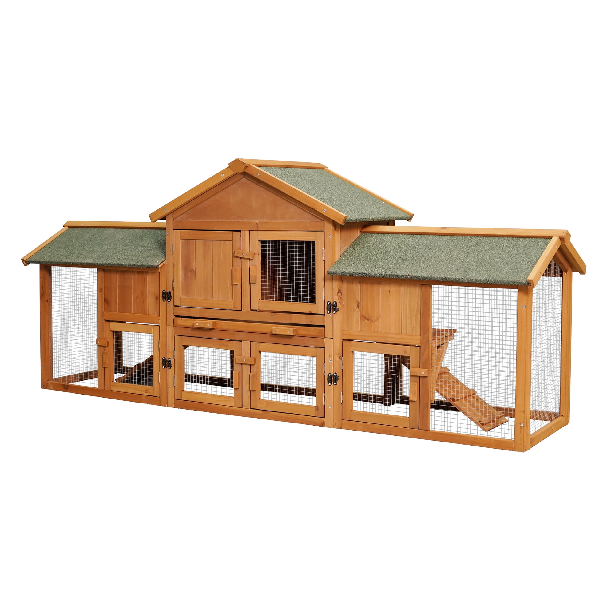 Pefilos 79" Large Outdoor Rabbit Cages with 2 Runs Wooden Rabbit Hutches Hen House for Small Animal Pet Cage, Orange Pefilos 79" Large Outdoor Rabbit Cages with 2 Runs Wooden Rabbit Hutches Hen House for Small Animal Pet Cage, Orange