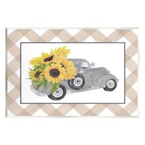 Stupell Industries Country Vintage Truck Carrying Sunflowers Plaid Border Graphic Art Unframed Art Print Wall Art, Design by Lettered and Lined