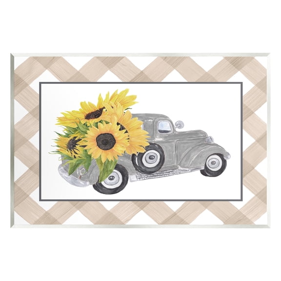 Stupell Industries Country Vintage Truck Carrying Sunflowers Plaid Border Graphic Art Unframed Art Print Wall Art, Design by Lettered and Lined