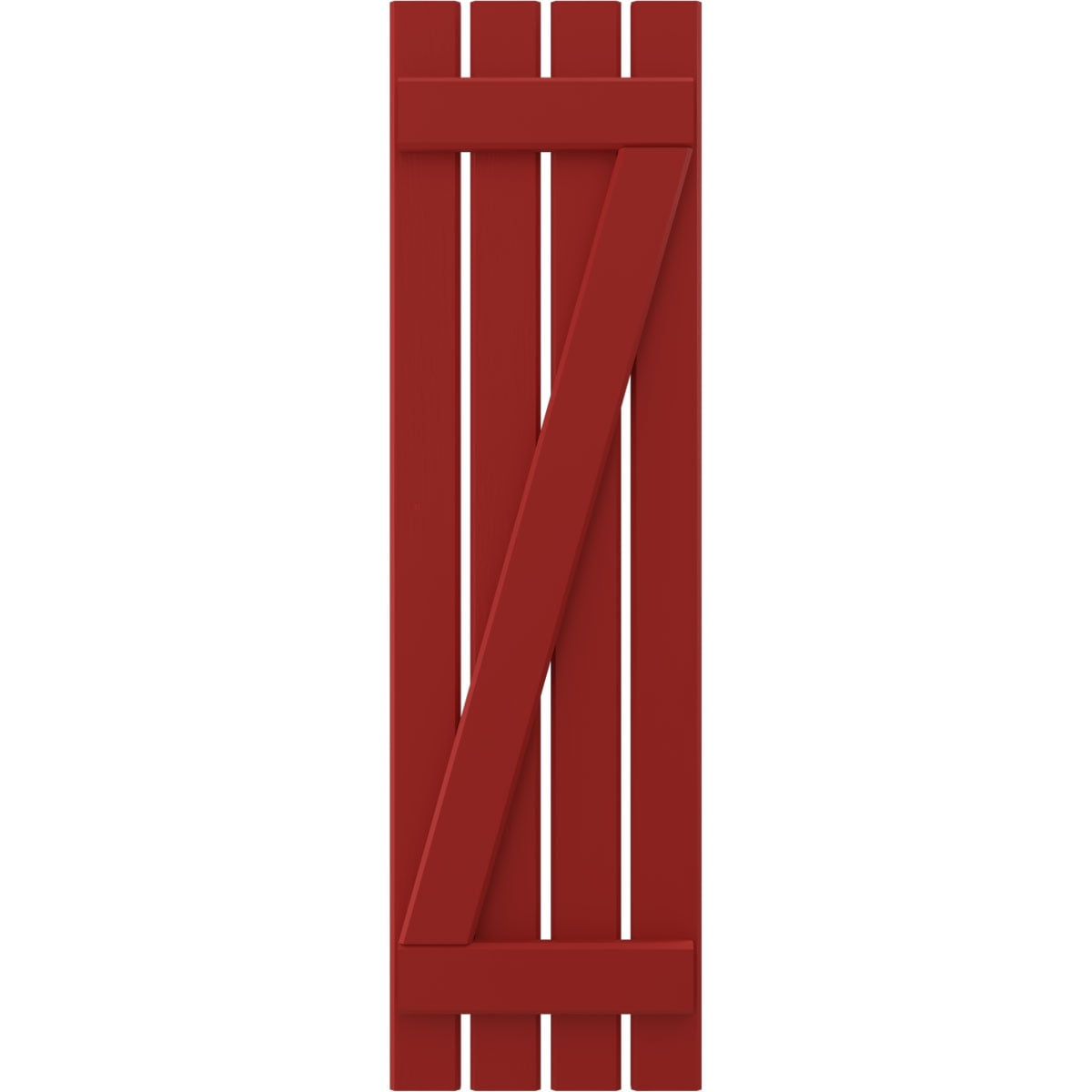 Ekena Millwork 15 1/2"W x 44"H Americraft Four Board (2 Batten) Exterior Real Wood Spaced Board-n-Batten Shutters w/ Z-Bar (Per Pair), Fire Red
