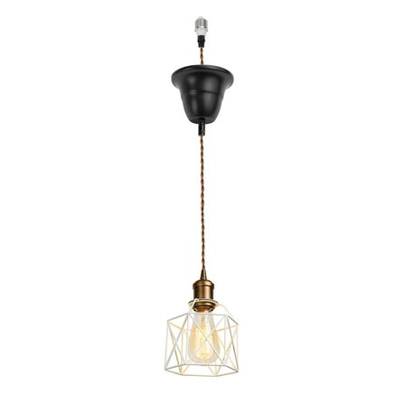 KAYYELAMP White Metal Cage Shade Hanging Light E26 Copper Base Adjusted Cord Droplight Vintage Pendant Light for Kitchen Island Sink Home(No Bulb)