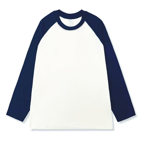 Wyobmus Men's Crewneck Tshirt Casual Color Blocked Long Sleeve Raglan Cotton Baseball Tee Shirt Dark Blue
