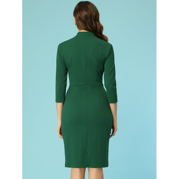 dark green long sleeve bodycon dress Unique Bargains Women's 3/4 Knee Length Midi Work S bridal party tshirt Size:Select Minor adjustments may be Eliza J Off-The-Shoulder Gown