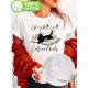 thumbnail image 1 of Cat Book Print T-shirt, Short Sleeve Crew Neck Casual Top for Summer & Spring, Women's Clothing, 1 of 7