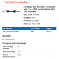 thumbnail image 2 of Front Right Axle Assembly - Compatible with 1996 - 1998 Suzuki Sidekick 4WD 1.8L 4-Cylinder 1997, 2 of 2