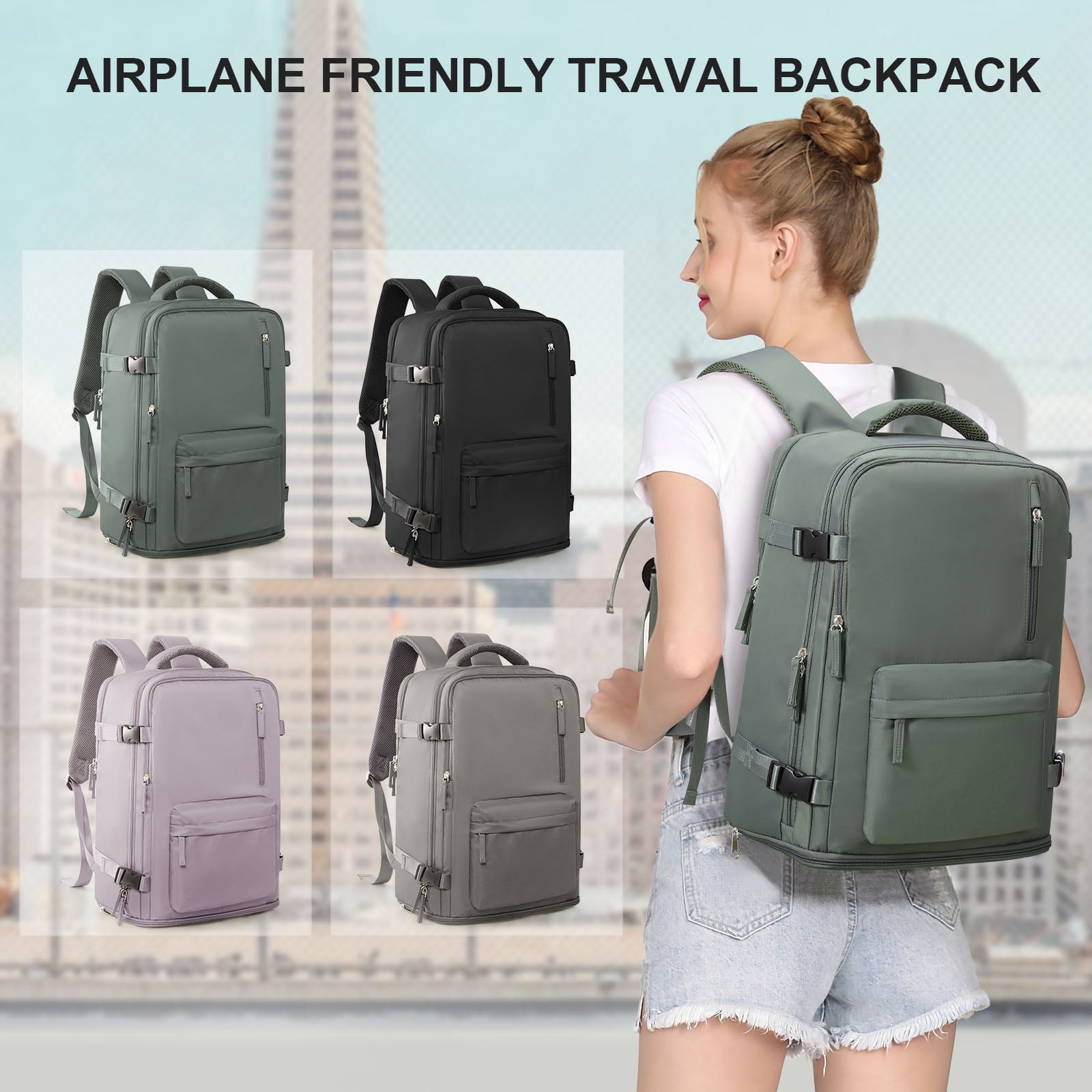 Lightweight Travel backpacks for Adults, Flight Personal Carry on Backpack for Women Men, Approved Airlines Back Pack Carry-ons Mochilas de Viaje, Waterproof Luggage Laptop Backpack Olive-Green