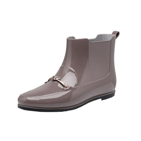 

jsaierl Women Waterproof Non-slip Rain Shoes Fashion Knot Decoration Plastic Low Heel Mid Boots