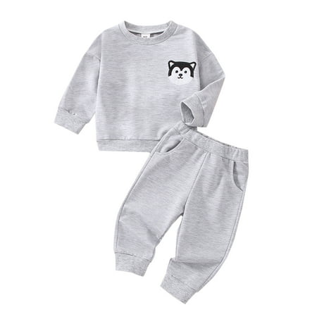 

aturustex Baby Girls Boys Outfit Animals Embroidery Round Neck Long Sleeve Sweatshirts Tops + Elastic Waist Pants Set 2Pcs