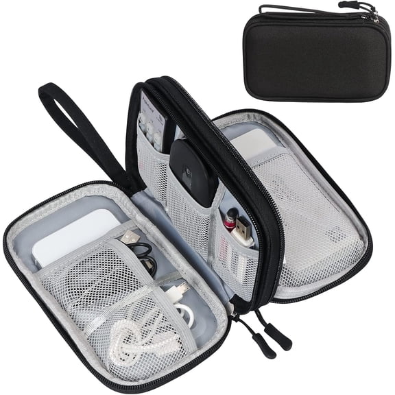 QenASHaing Travel Cable Organizer Pouch, Double Layer Electronic Accessories Carry Case for Cords Chargers Phone and Earphones