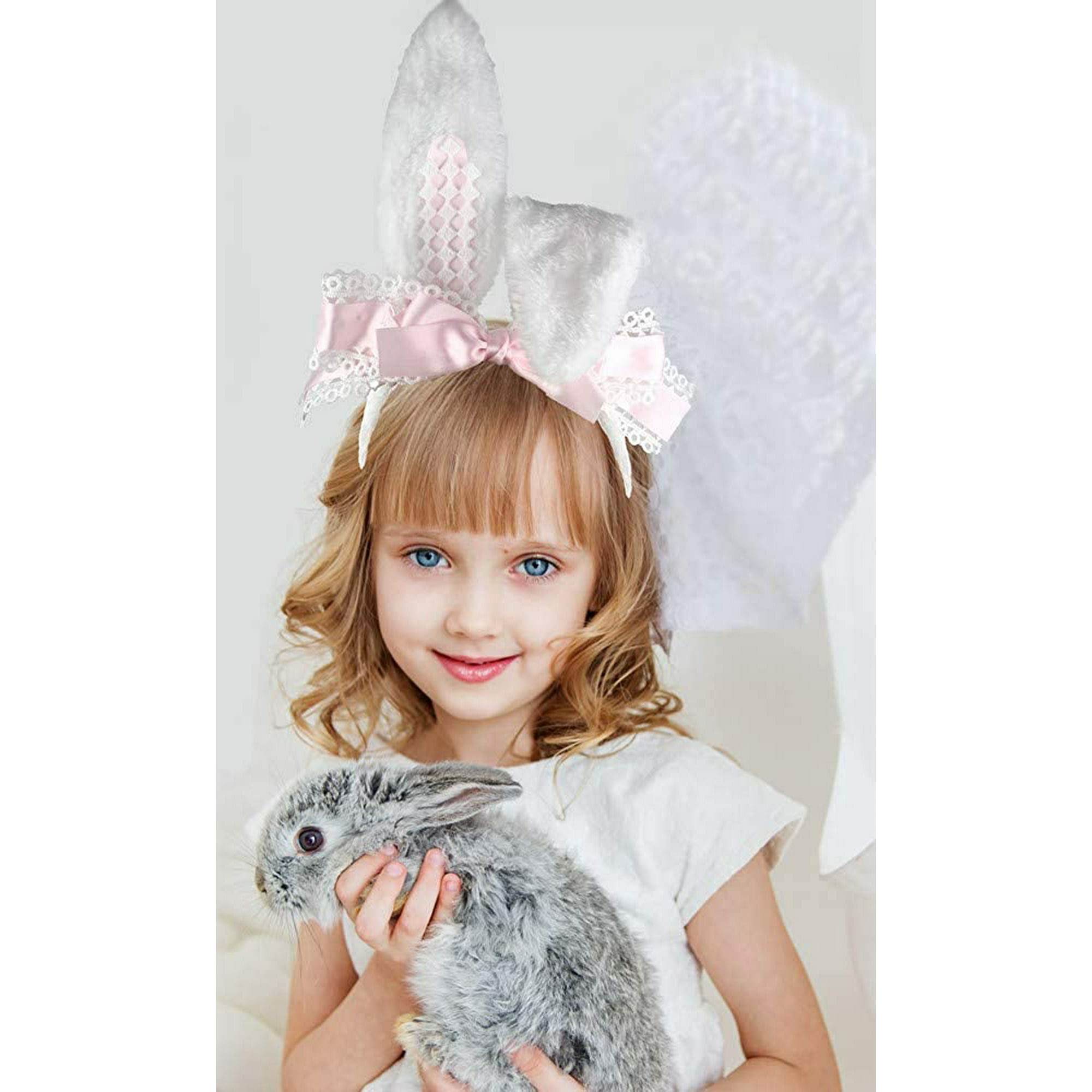 TureClos Easter Party Kawaii Hair Accessory Headband Gothic Lolita Cosplay  Cute Rabbit Bunny Ears Bow Lace Hair Band Headwear 