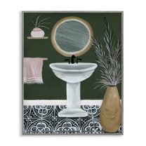 Stupell Industries Chic Green Bathroom Typography Painting Gray Framed Art Print Wall Art, 11 x 14