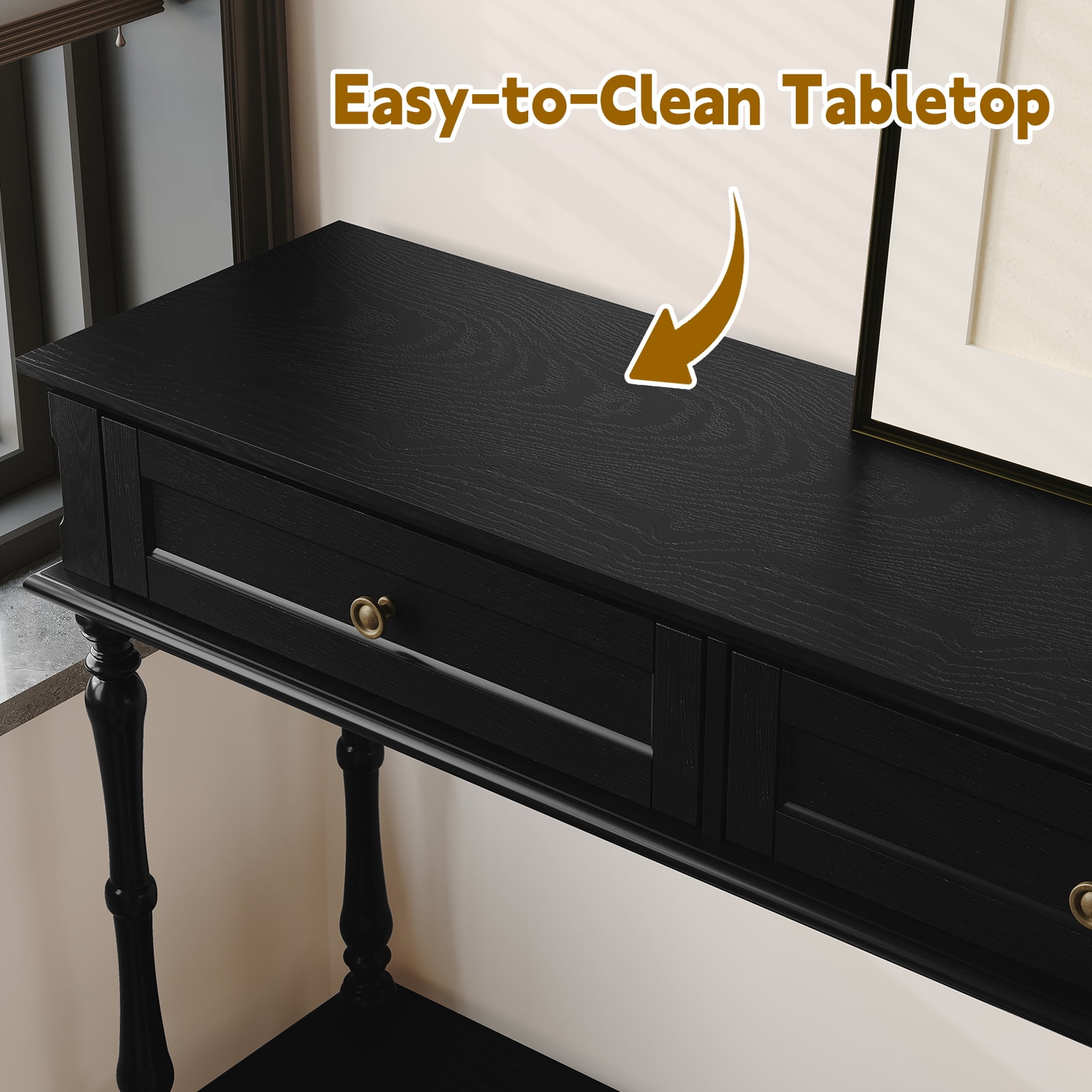 HLR 40" Modern Console Table, Assembled Entryway Table with 2 Drawers for Living Room, Black