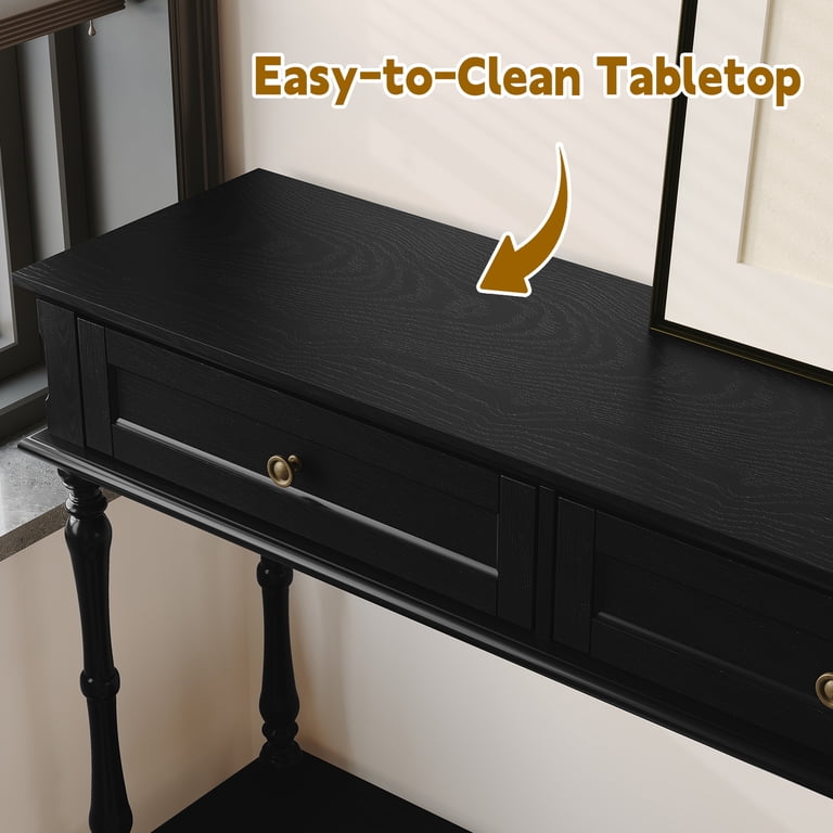 HLR 40" Farmhouse Console Table, Black with Drawers photo 2