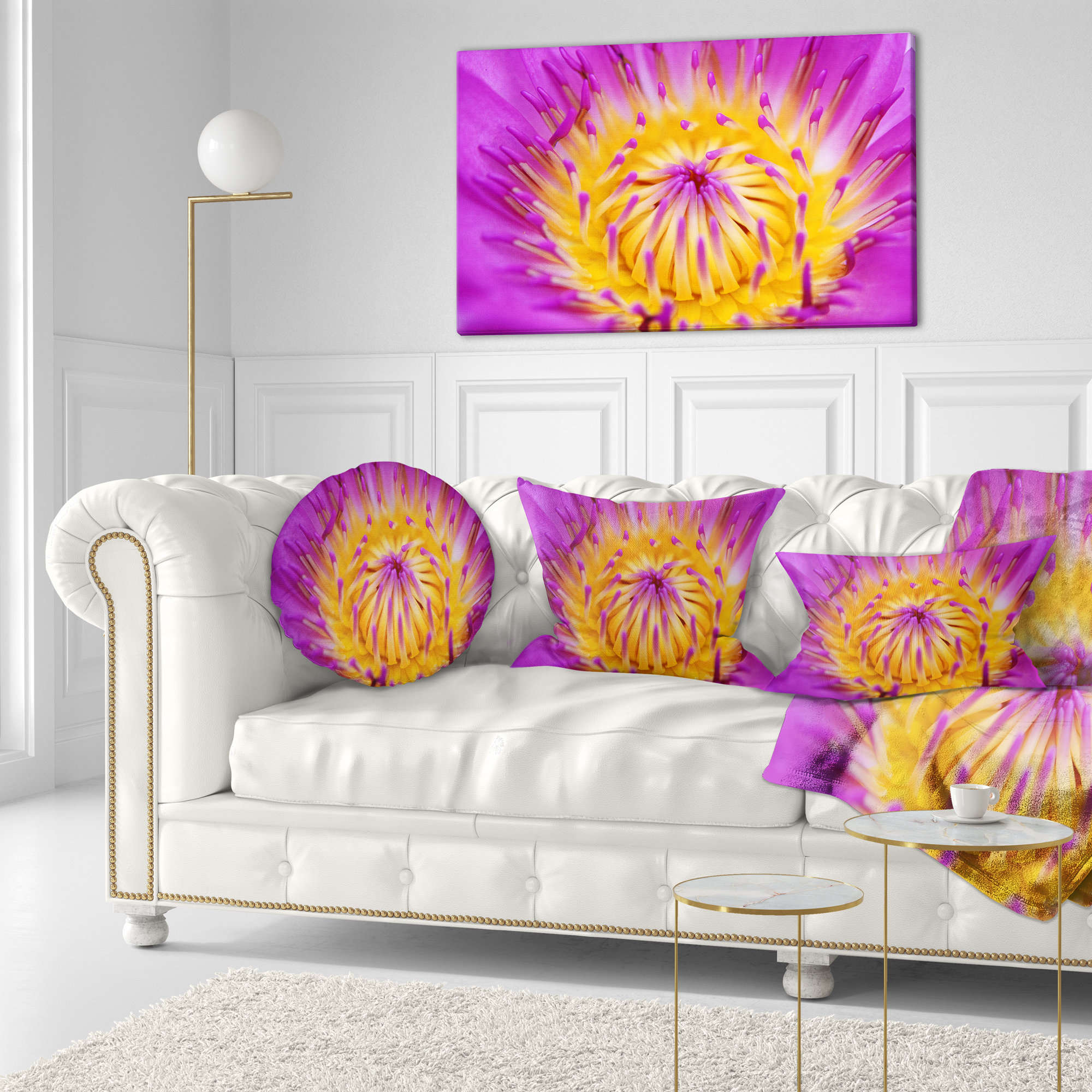 Designart Pink Yellow Abstract Lotus Flower - Flowers Throw Pillowwork - 12x20