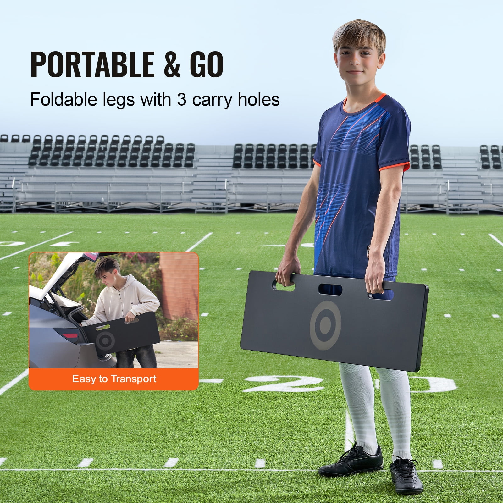 KFFKFF Football Bounce Board, 42"X12" Movable Football Barrier with Dual Angle Return, Collapsible HDPE Return Board, Football Coaching Gear for Children and Adults, Passing & Shooting Drills