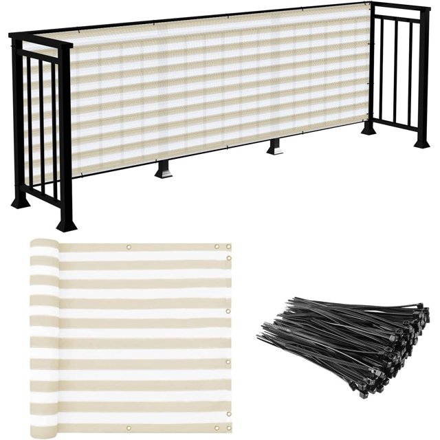 GFDYREE Lever de Soleil Écran de Clôture d'Intimité 3 Pieds x 50 Pieds en Maille pour Balcon Porche Terrasse Protection Extérieure Filet de Protection pour Clôture Terrasse Piscine Rampes de Cour Balcon-Beige/blanc -200 G/m2-Personnalisé