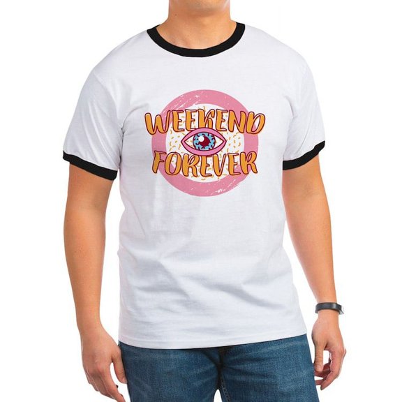 CafePress - Retro 80S Weekend Forever T Shirt - 100% Cotton Ringed T-Shirt