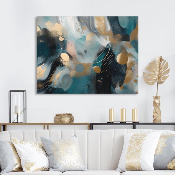 Designart "Metallic Circles On Marble Energy II" Abstract Marble Wall Art Print