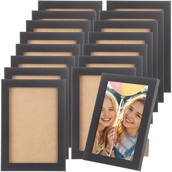 16 Pcs 6x4 Photo Frames, Black Rustic Wood Picture Frames, Tabletop Standing or Wall Hanging Display, Collage Gallery Wall Set for Home, Office, Shop Decor