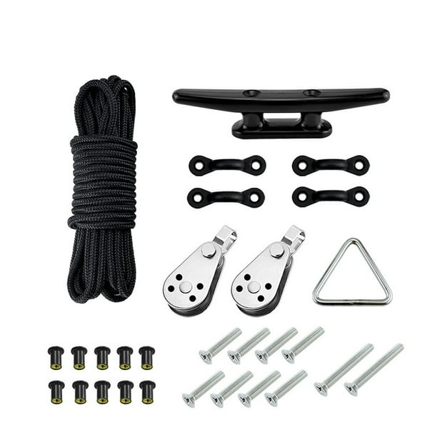 icdrIesnte Anchor Trolley Kit System Pulleys Deck Tie Down Pad Eyes