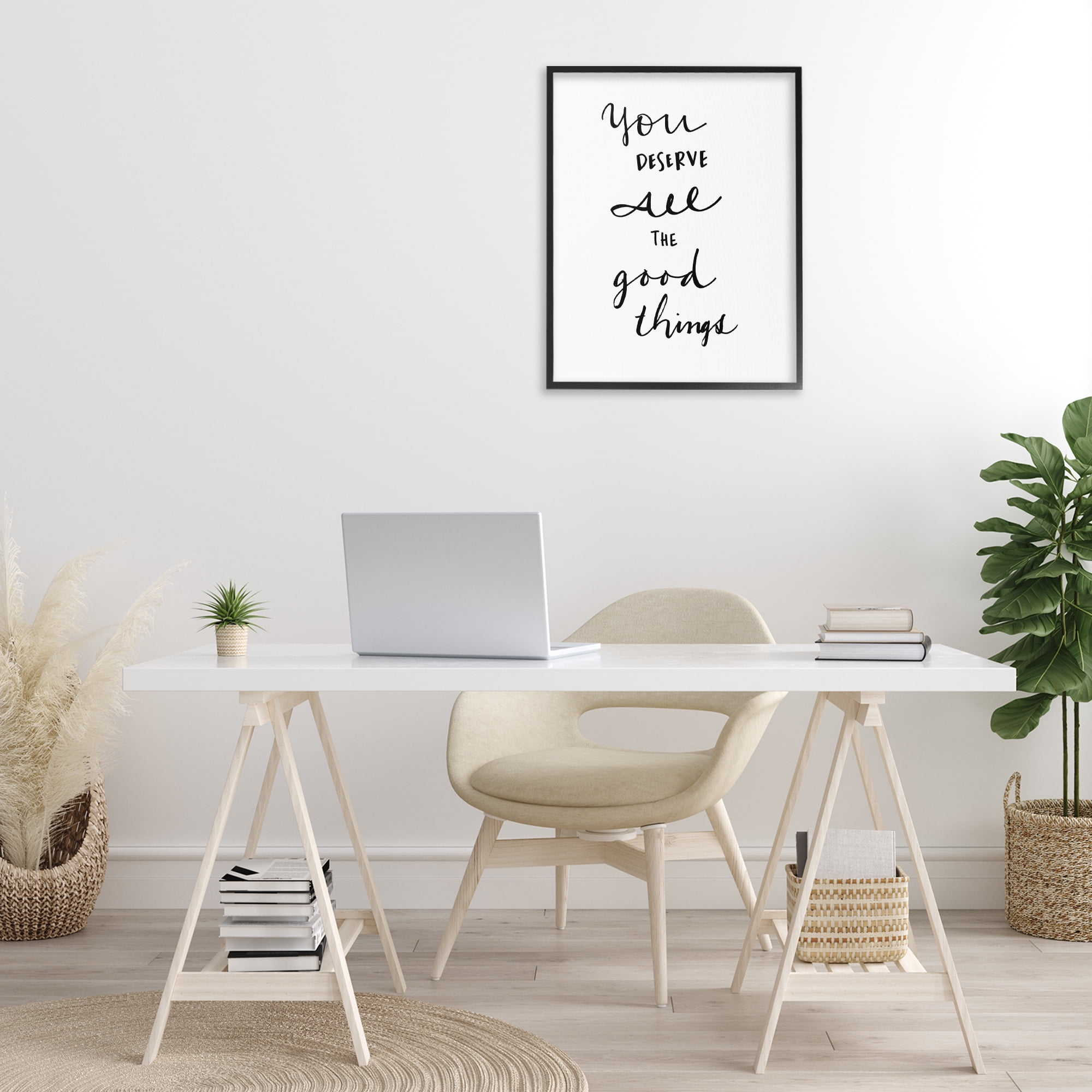 Stupell Industries Deserve Good Things Typography Painting Black Framed Art Print Wall Art, 24 x 30