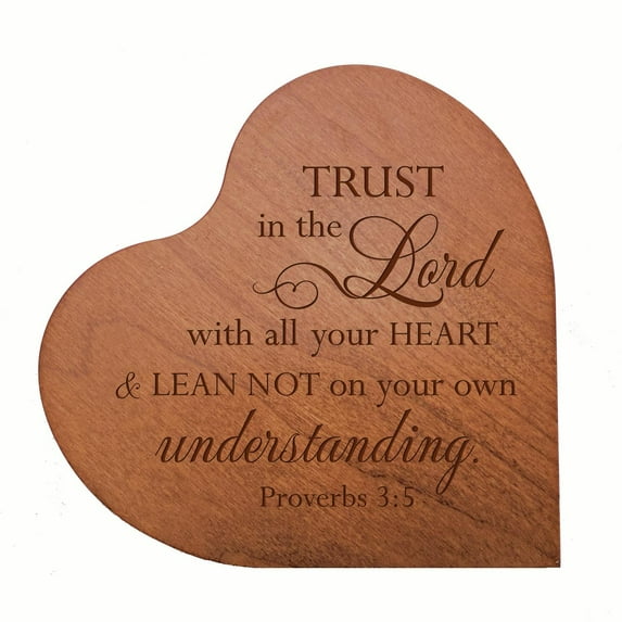 LifeSong Milestones Inspirational Engraved Wood Heart for Home Office Desk Table Décor - Trust In The Lord (Cherry)