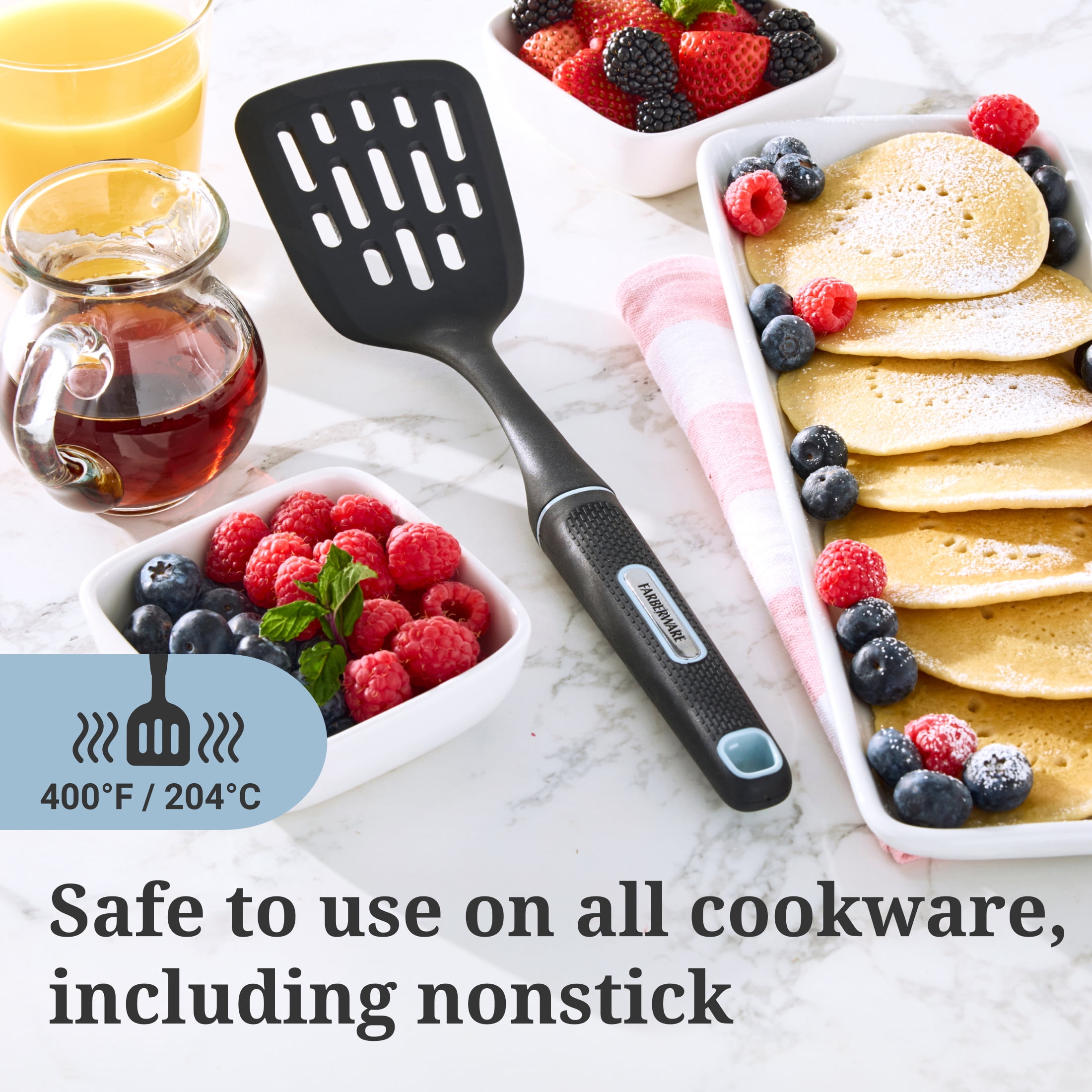 Farberware Soft Grips Nylon Slotted Spatula/Turner Black with Slate Blue Accents