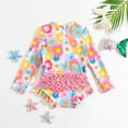 thumbnail image 4 of MEZZALL Toddler Baby Girls Swimwear Monokini Back Zipper Bathing Suits Long Sleeve Ruffle Girl Full Cover Flower Print Comfort Beachwear, 2-3 Years, 4 of 7