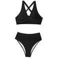 thumbnail image 6 of HJYCHN Womens Bathing Suits High Waisted Bikini Set V Neck Front Two Piece Swimsuit with Adjustable Straps and Bottoms Bikini Sets for Women Black L, 6 of 7