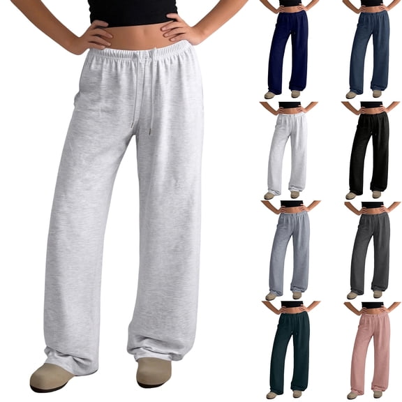 Baggy Wide Leg Sweatpants Women Lightweight Low Rise Sweatpants with Pockets Spring Comfy Yoga Pants Cotton Joggers Light Gray M