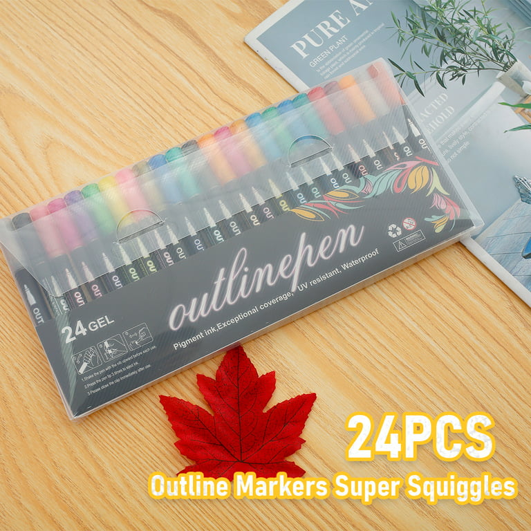 NewSoul 12 Colors Outline Markers Shimmer Double Line Marker Pen