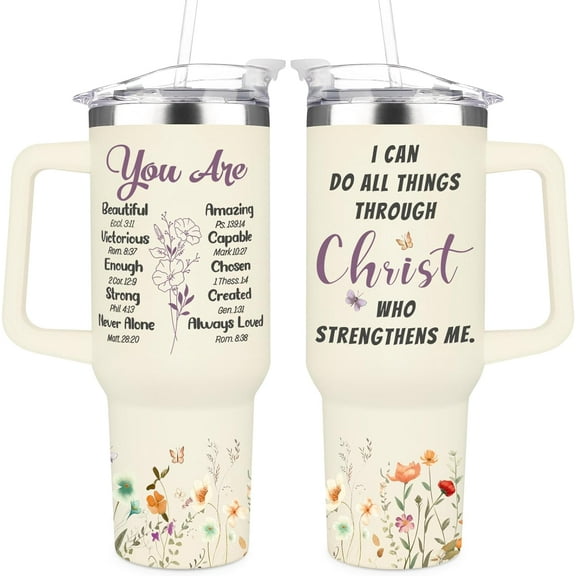 Christian Gifts for Women - Inspiration Gifts for Christian Friends - Religious Gifts for Mom Sister - Christmas Gifts for Coworker - 40oz Bibble Verse Tumbler Cup with Handle
