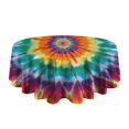 thumbnail image 5 of Rainbow Tie Dye Mandala Pattern Round Tablecloth 60"x60",Wrinkle Wipeable Table Cloth for Kitchen Dining Room Picnic Patio Party, 5 of 6