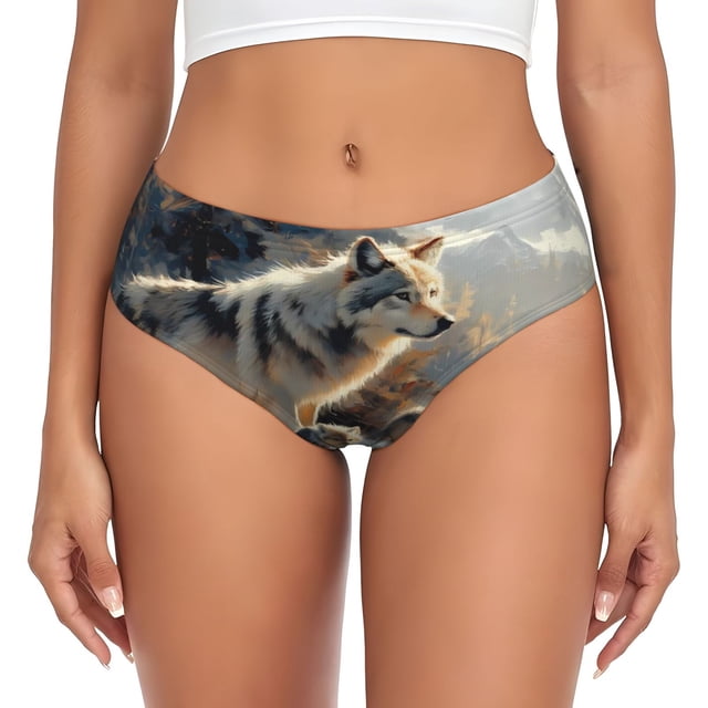 Fotbe Wolf Family Winter Wonderland Calzones Estampados para Mujer – Ropa Interior de Algodón, Cómoda, Suave y Elástica-Small