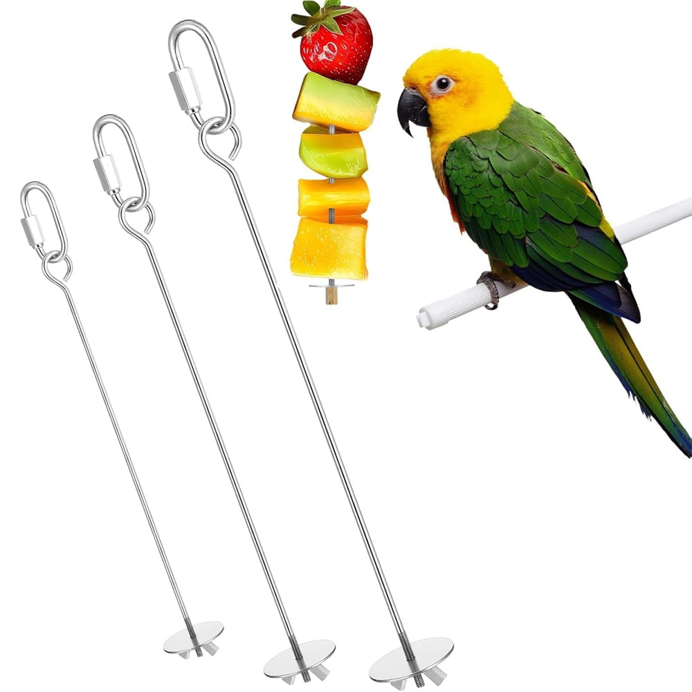 Artrylin 3 Pcs Bird Cage Food Holder, Stainless Steel Fruit Vegetable Skewer Bird Feeder for Cage Hanging Foraging Toys for Parrot Parakeet Small Animals Birds Cage Accessories