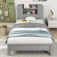 thumbnail image 4 of Gymax Twin Size Bed Frame Wooden Platform Bed Kids Bed Frame w/ Bookcase Headboard Gray, 4 of 9