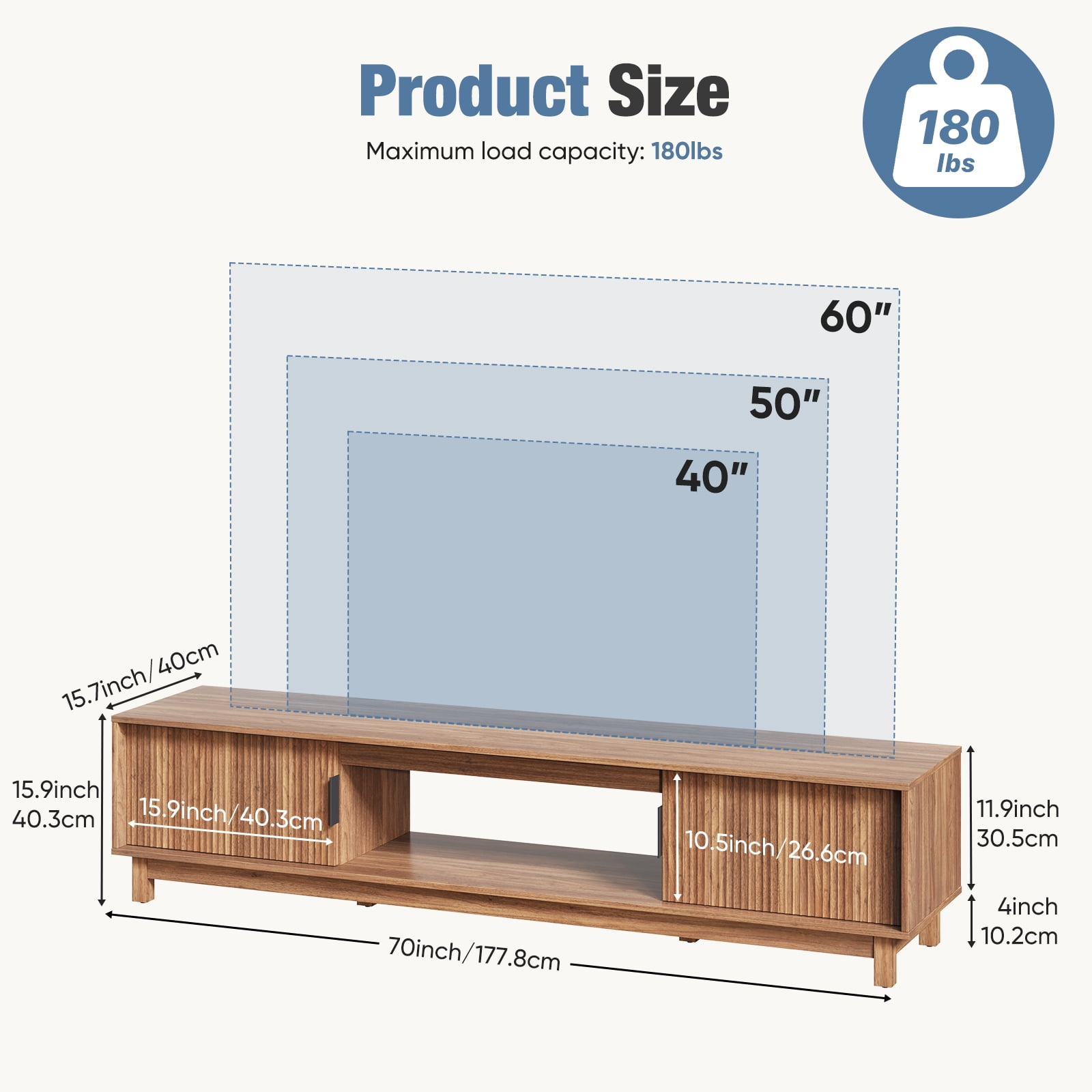 EDX Rattan TV Stand for 70" TV , Media Console Table with Storage with Cabinets and Shelves&nbsp;for Living Room, Brown