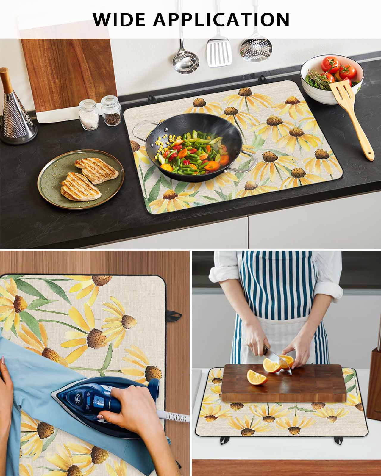 nqOlkjepod Large Induction Cooktop Protector Mat 24"x21", Yellow Spring Floral Stove Top Covers for Electric Stove, Watercolor Elegant Botanical Rustic Stove Burner Cover Mats, Glass Top Stove Cover